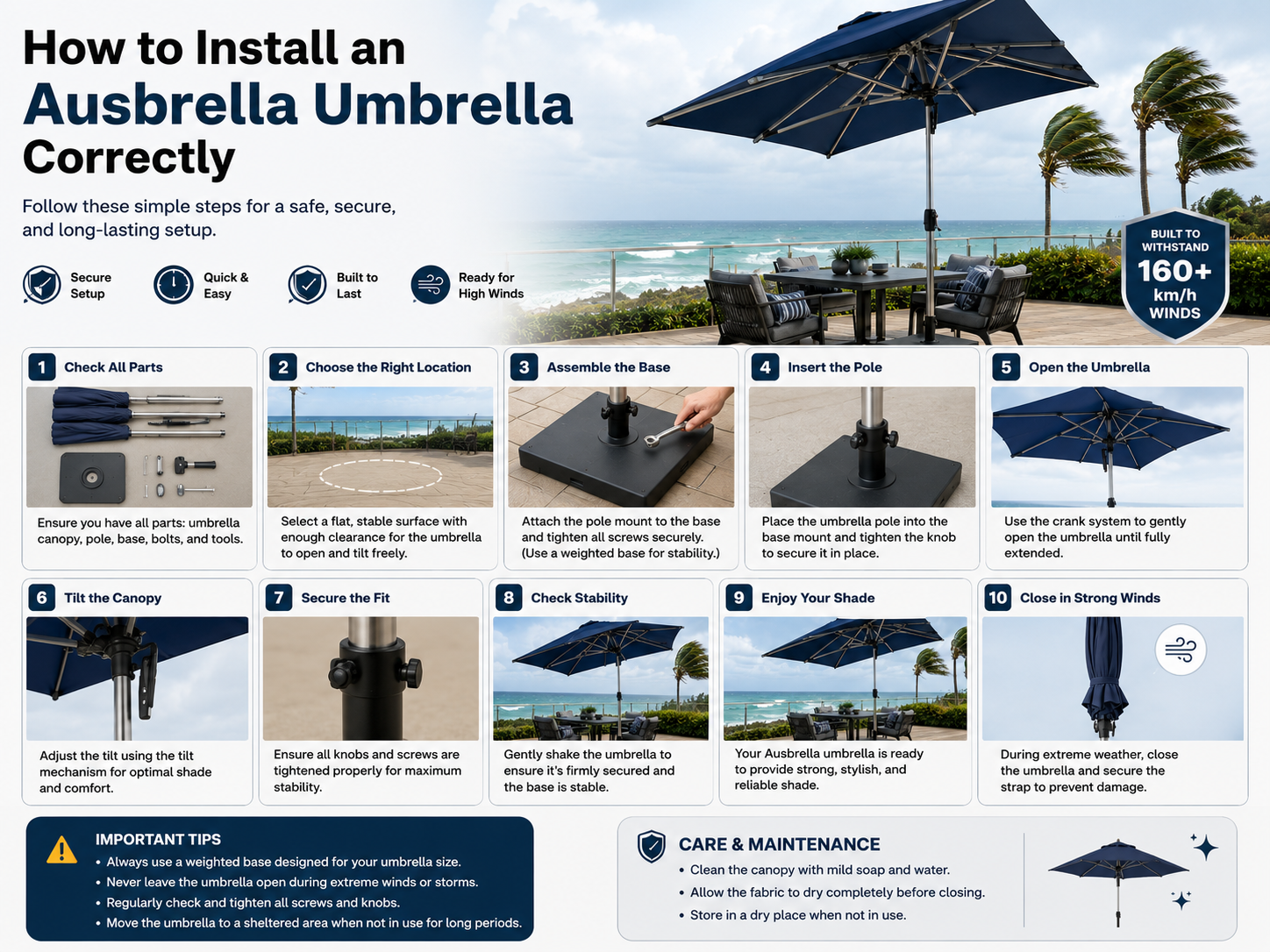How do I install an Ausbrella umbrella correctly